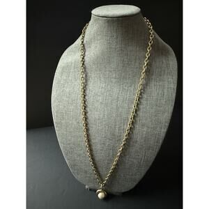 Vintage Faux Pearl Chain Link Necklace Gold Tone 36” Layered Capsule Classic